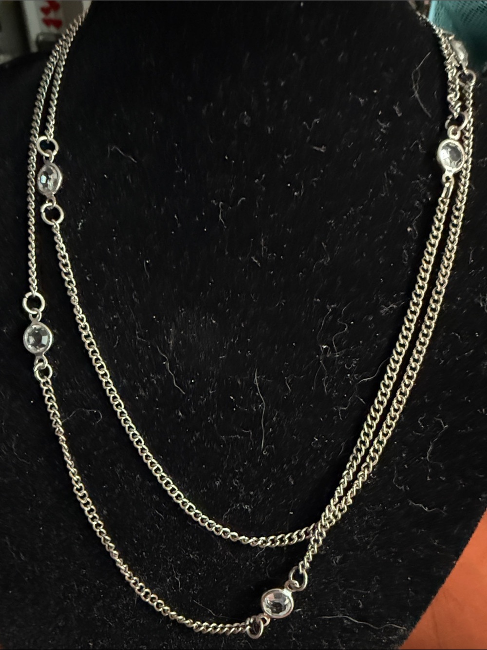 Women's Silver Chain Necklace with Crystal Accents